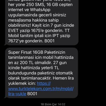 Türk Telekom Onayladığım Paket Üstünden İşlemim Yapılmadı