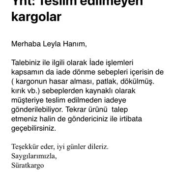 Sürat Kargo Hiçbir Ürünümü Teslim Etmeyip Satıcıya İade Etti