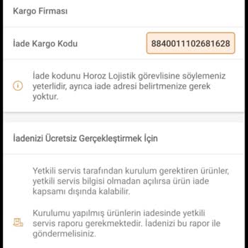 Horoz Lojistik İade Talebi Olması