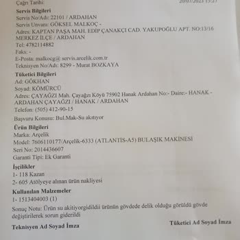 Arçelik Marka Bulaşık Makinesinin İç Gövde Kısmının Paslanması