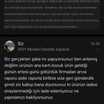 A101 İnternet Alışverişi İle Alınan Ürün Şikayeti