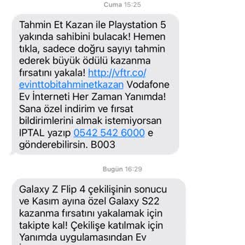 Vodafone Yanımda İstenmeyen Mesaj!