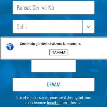 TÜVTÜRK SMS Hakkı Dolmuştur