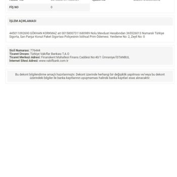 VakıfBank Sari Panjur Konut Paket Sigortasının İstihsal Prim Ödemesi