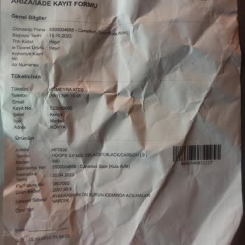 adidas Ayakkabı Ucunda Yırtılma