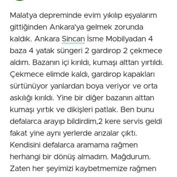 Ankara Sincan İsme Mobilya Düzenli Ödeme Yapmama Rağmen Takibe Almış