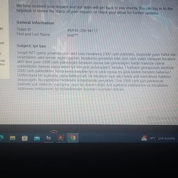 Nttgame.com Aktif Hesap 2000 Cash Yüklendikten Sonra Haksız Ban