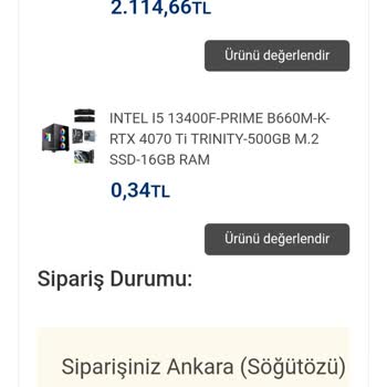 Vatan Bilgisayar Sipariş Verdiğim Ürün Gönderilmiyor
