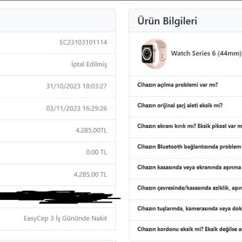 EasyCep Ürünümü İcloud Hesabı Açık Diyerek Almadı Ve Kargo Yok.