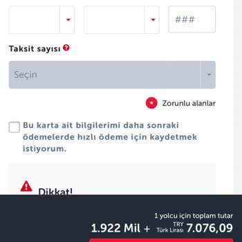 THY Bilet Ödemede Taksit Hatası