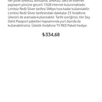 Vodafone Red'li Silver Paket Tarife Yenilenmesi