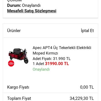 A101'den Alınan 3 Tekerlekli Motosikletin Gelmeme Sorunu
