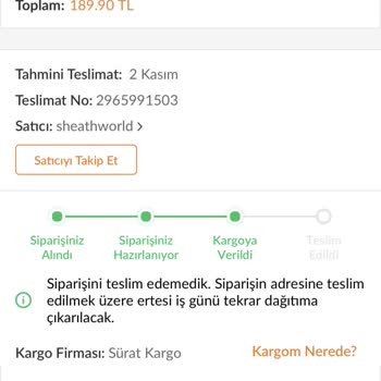 Sürat Kargo 2 Haftadır Kargom Gelmiyor