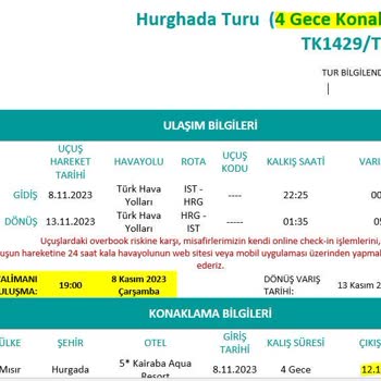 Setur Turizm Hurghada Turu (4 Gece Konaklama - TK1429/TK1430)