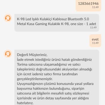 Turuncu Elma Hatalı Gönderim İadesi