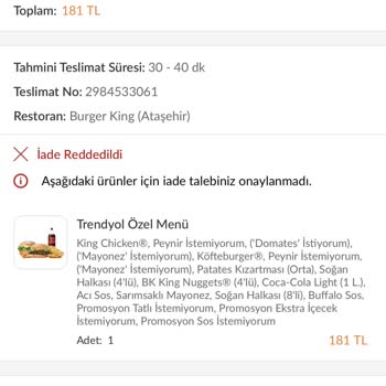 Burger King Ve Trendyol Teslim Edilmeyen Ürün Teslim Edildi Denildi