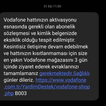Vodafone Eksik Belge Sebebi İle Mağduriyet