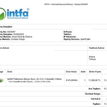 İntfa Tarım 35 Gündür Paramı İade Etmedi