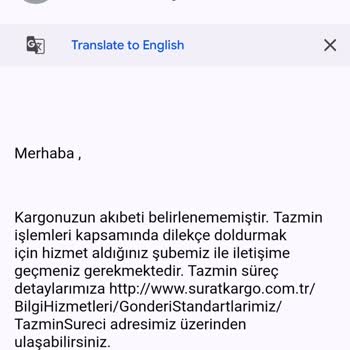 Kargo Tazmin Sürat Kargo Tazmin Ödemiyor
