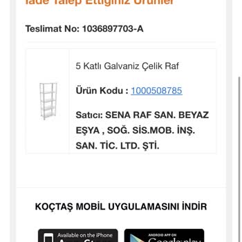 Koçtaş Ürün Tarafıma Teslim Edilmediği Halde 1,5 Aydır Ücret İadesi Yapılmadı