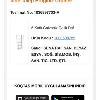 Koçtaş Ürün Tarafıma Teslim Edilmediği Halde 1,5 Aydır Ücret İadesi Yapılmadı