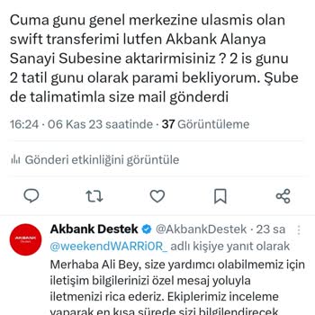 Akbank SWİFT Transferiyle Gelen Paramı Günlerdir Şubeme Aktarmadı
