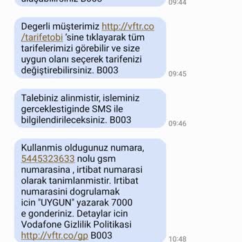 Vodafone Onayım Dışında Yapılan Tarife Değişikliği