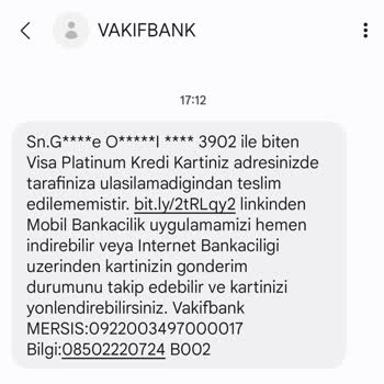 Kuryenet VakıfBank Platinum Kredi Kartı Teslim Edilmedi