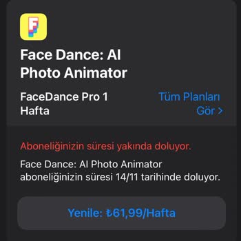 Face Dance: Al Photo Animator 61,99 Tl Çekti