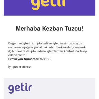 Getir Yapılmayan Ücret İadesi