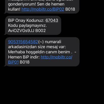 BİP İstenmeyen Kişilerden SMS Mesajı
