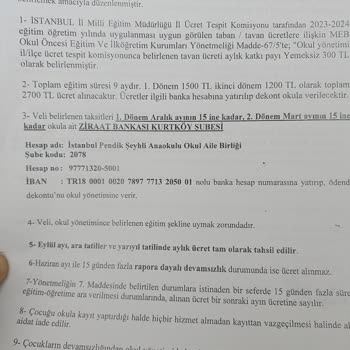 Milli Eğitim Bakanlığı (MEB) Devlet Anasınıfı Aidat Parası