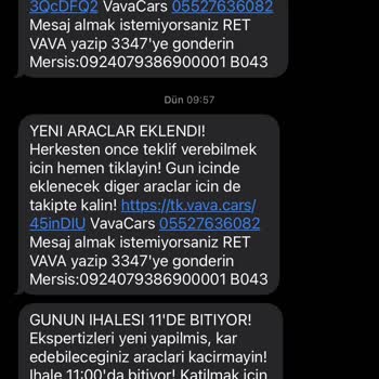 Vavacars İstenmeyen Mesaj Rahatsız Edici Mesajlar