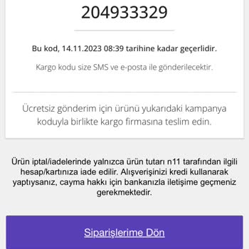 N11 Ve Satıcısı Vorteil İade Almıyor