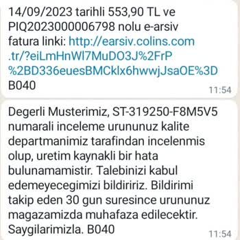 COLIN’S Kusurlu Ürün İade Talebi Hakkında