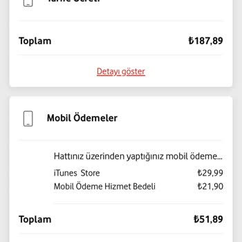 Vodafone Mobil Ödeme Hizmet Bedeli