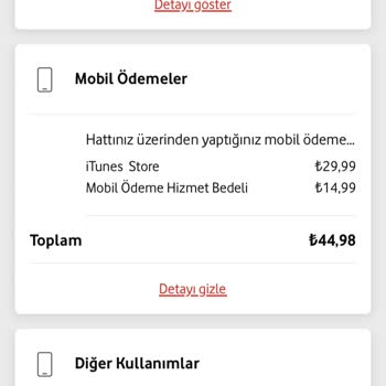 Vodafone Mobil Ödeme Hizmet Bedeli