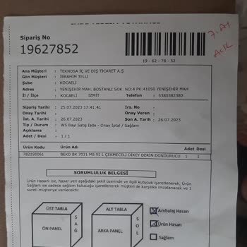 Teknosa Arızalı Gönderilen Dondurucu Nun Yenisi İle Değişimi