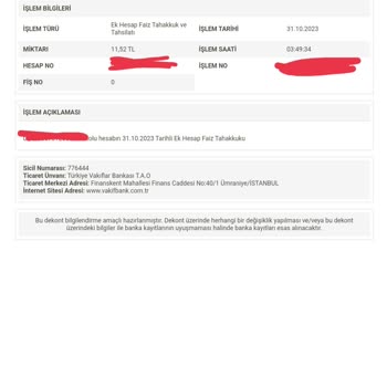 VakıfBank Haksız Yere Kesilen Ek Hesap Basılı Ekstre Masrafı
