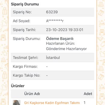 Nare Giyim 18 Günde Kargolanmayan Ürünler