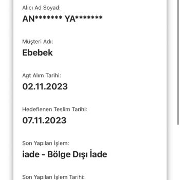 ebebek Onayım Olmadan İade Edilen Sipariş