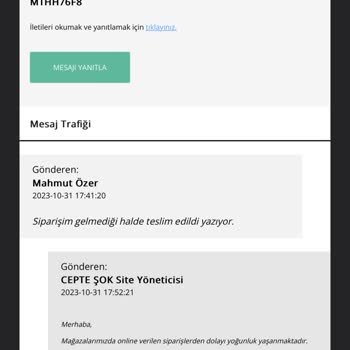 Cepte Şok Market Siparişim Gelmedi