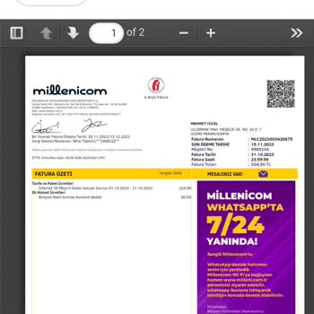 Millenicom Fazla Fatura Tahsilatı