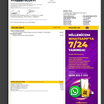 Millenicom Fazla Fatura Tahsilatı