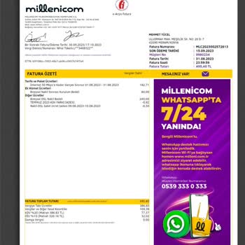Millenicom Fazla Fatura Tahsilatı
