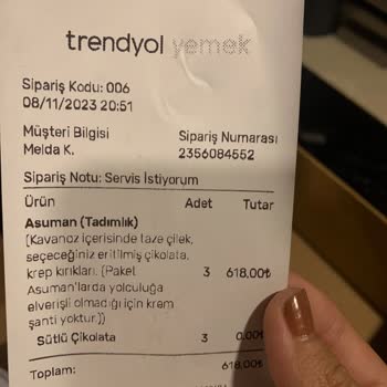 Asuman Çikolata Restaurant Şikayeti Eksik Ürün