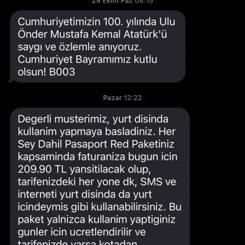 Vodafone Yurt Dışı Kullanım Fatura