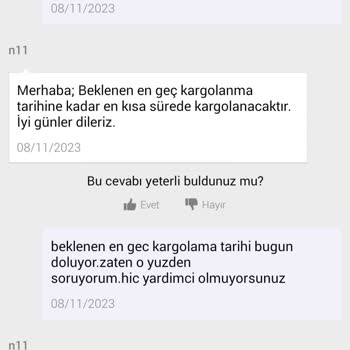 N11 Uzun Süren Kargolama Süresinden Sonra Gönderilmeyen Siparişler