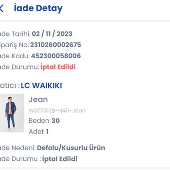 Lv Waikiki Ürünümün İade Talebini Reddediyor