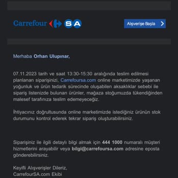 İndirimde Olan Ürünü Teslim Etmeyen Carrefour SA